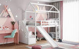 Twin Loft Bed with Two Drawers and Slide, House Bed with Slide, White (Old SKU: LP000130AAK) - Home Elegance USA