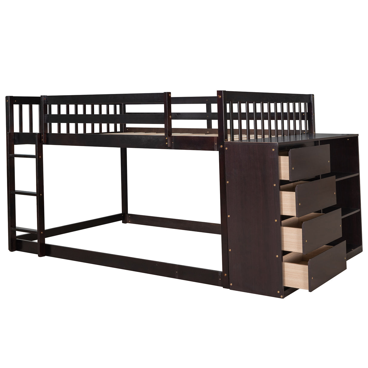 Full over Full Bunk Bed with 4 Drawers and 3 Shelves-Espresso - Home Elegance USA