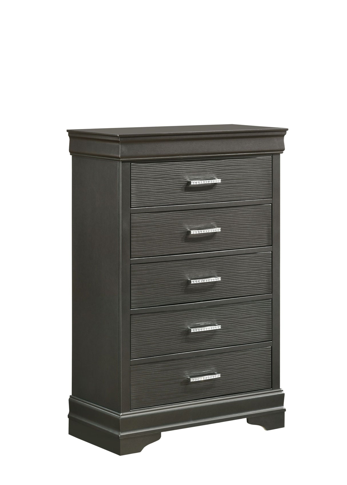 Modern Brooklyn 5 Drawers Chest made with Wood in Gray - Home Elegance USA