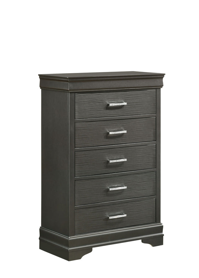 Modern Brooklyn 5 Drawers Chest made with Wood in Gray - Home Elegance USA