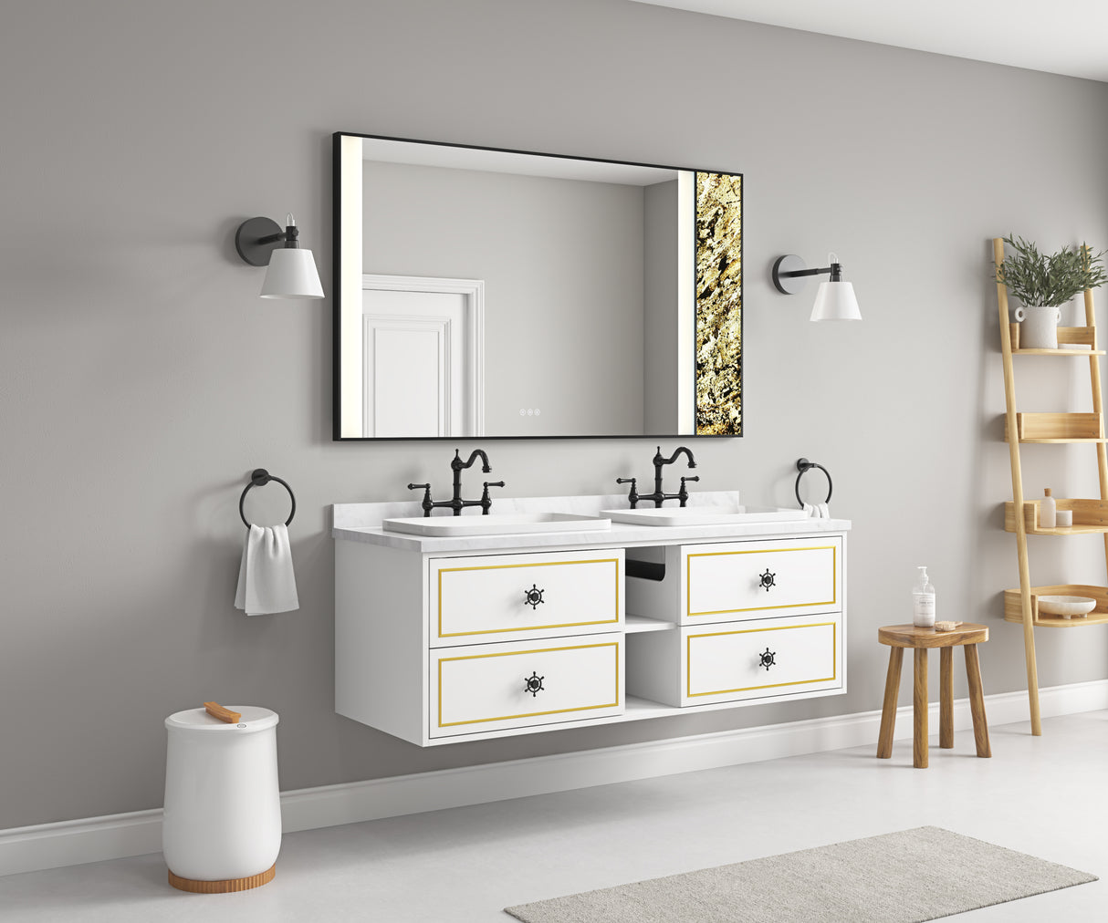 Wall Hung Doulble Sink Bath Vanity Cabinet Only in  Bathroom Vanities without Tops