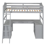 Twin size Loft Bed with Drawers, Cabinet, Shelves and Desk, Wooden Loft Bed with Desk - Gray(OLD SKU :LT000505AAE) - Home Elegance USA