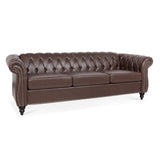 84.65" Dark Brown PU Rolled Arm Chesterfield Three Seater Sofa. | Home Elegance USA