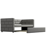 Twin Size Daybed with Trundle, Upholstered Daybed with Padded Back, Gray