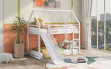 Twin over Twin House Bunk Bed with Ladder and Slide,White - Home Elegance USA