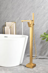 Freestanding Bathtub Faucet Tub Filler gold Floor Mount Bathroom Faucets Brass Single Handle with Hand Shower