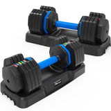 Adjustable Dumbbell - 55lb x2 Dumbbell Set of 2 with Anti-Slip Handle, Fast Adjust Weight by Turning Handle with Tray, Exercise Fitness Dumbbell Suitable for Full Body Workout