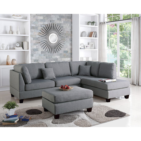 Polyfiber Reversible Sectional Sofa with Ottoman in Grey - Home Elegance USA