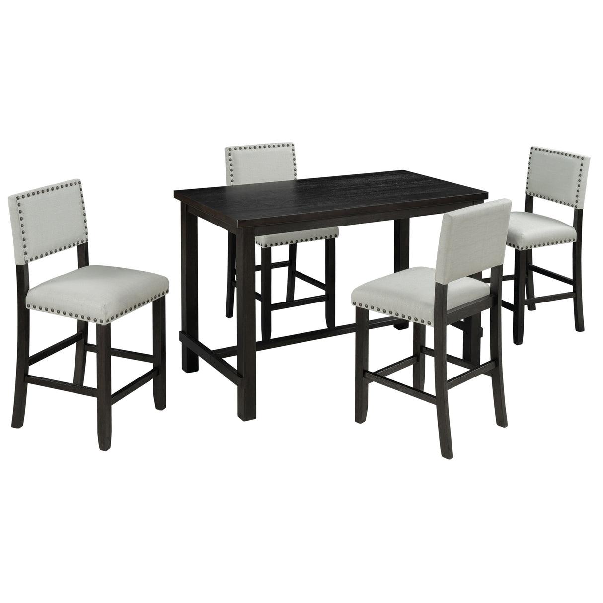 TREXM 5-Piece Counter Height Dining Set, Classic Elegant Table and 4 Chairs in Espresso and Beige - Home Elegance USA