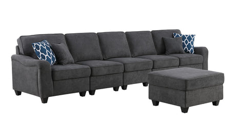 Leo Dark Gray Woven 6 Seater Sofa and Ottoman - Home Elegance USA