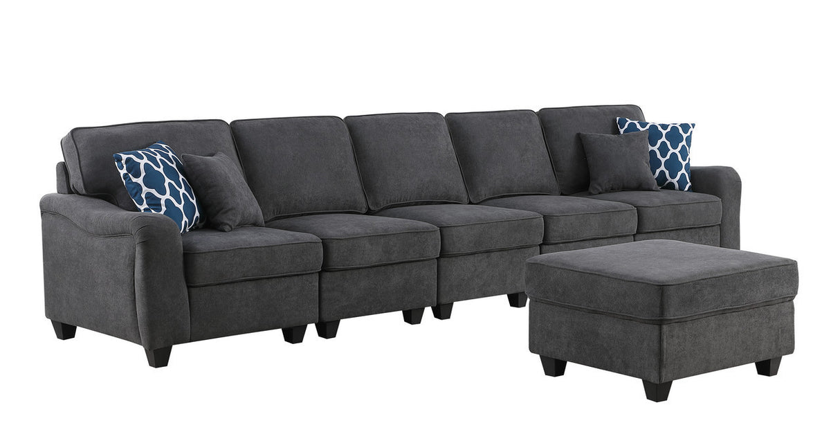 Leo Dark Gray Woven 6 Seater Sofa and Ottoman Home Elegance USA