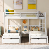 Full Over Twin & Twin Bunk Bed, Wood Triple Bunk Bed with Drawers and Guardrails, White (OLD SKU: LP000143AAK) - Home Elegance USA