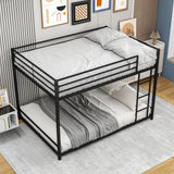 Metal Bunk Bed Full-Over-Full, Low Bunk Bed with Metal Frame and Ladder, No Box Spring Needed Black - Home Elegance USA