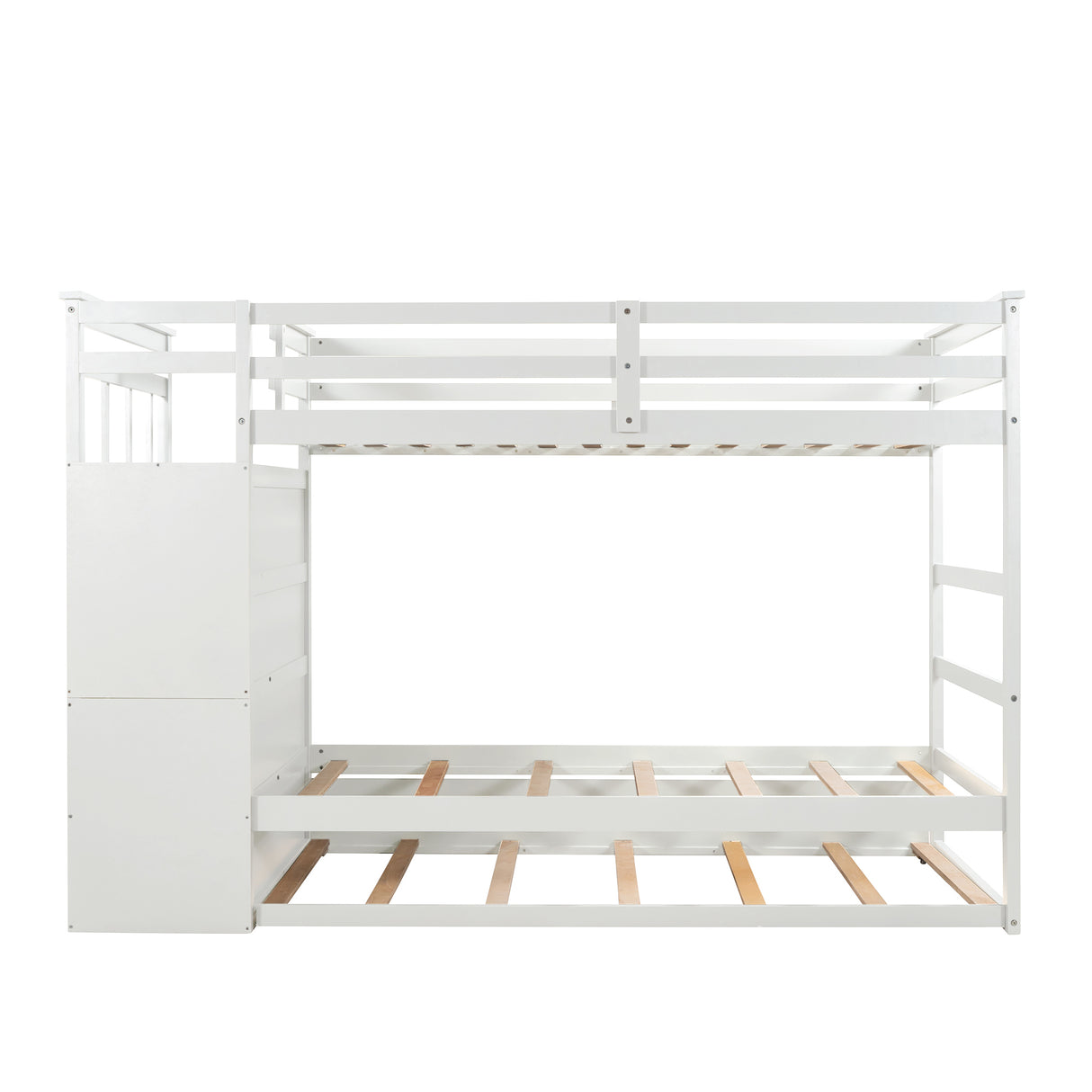 Solid Wood Bunk Bed, Hardwood Twin Over Twin Bunk Bed with Trundle and Staircase, Natural White Finish(OLD SKU :LP000068AAP) - Home Elegance USA