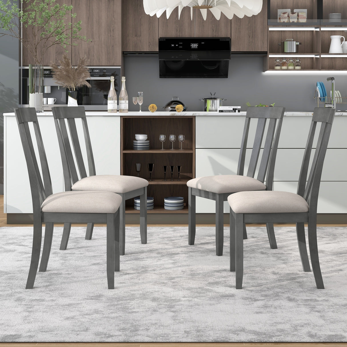 TREXM Set of 4 Dining Chairs Soft Fabric Dining Room Chairs with Seat Cushions and Curved Back  (Gray) - Home Elegance USA