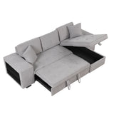 104" Pull Out Sleeper Sofa Reversible L - Shape 3 Seat Sectional Couch with Storage Chaise and 2 Stools for Living Room Furniture Set,Gray - SG000430AAE - image - 17