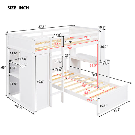 Twin size Loft Bed with a Stand-alone bed, Shelves,Desk,and Wardrobe-White - Home Elegance USA