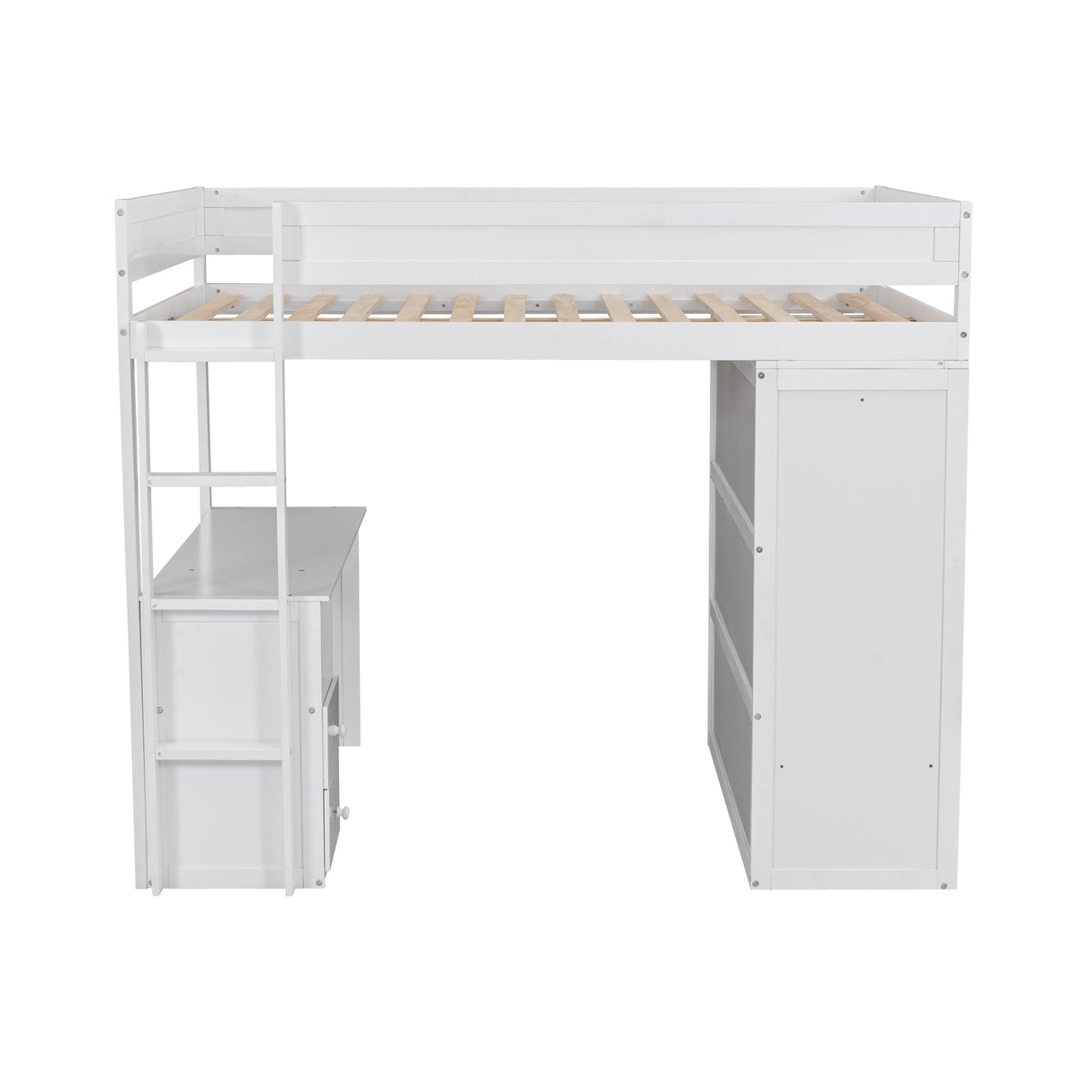 Wood Full Size Loft Bed with Wardrobes and 2-Drawer Desk with Cabinet, White - Home Elegance USA