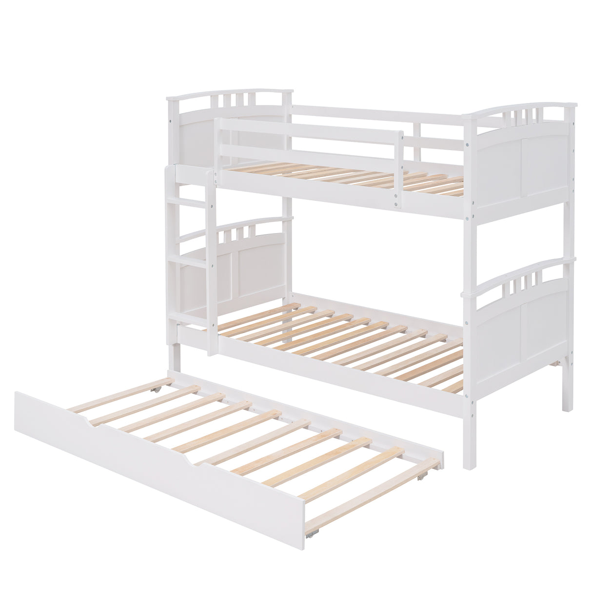 Twin-Over-Twin Bunk Bed with Twin size Trundle , Separable Bunk Bed for Bedroom - White - Home Elegance USA