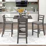 TREXM 5-Piece Wooden Counter Height Dining Set with Padded Chairs and Storage Shelving (Gray) - Home Elegance USA