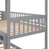 Twin Over Twin Bunk Bed with Drawers and Slide, House Bed with Slide,Gray(OLD SKU :LT000215AAE) - Home Elegance USA