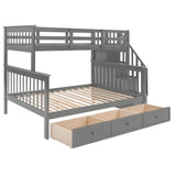 Stairway Twin-Over-Full Bunk Bed with Drawer, Storage and Guard Rail for Bedroom, Dorm, for Adults, Gray color(Old SKU: LP000219AAE) Home Elegance USA