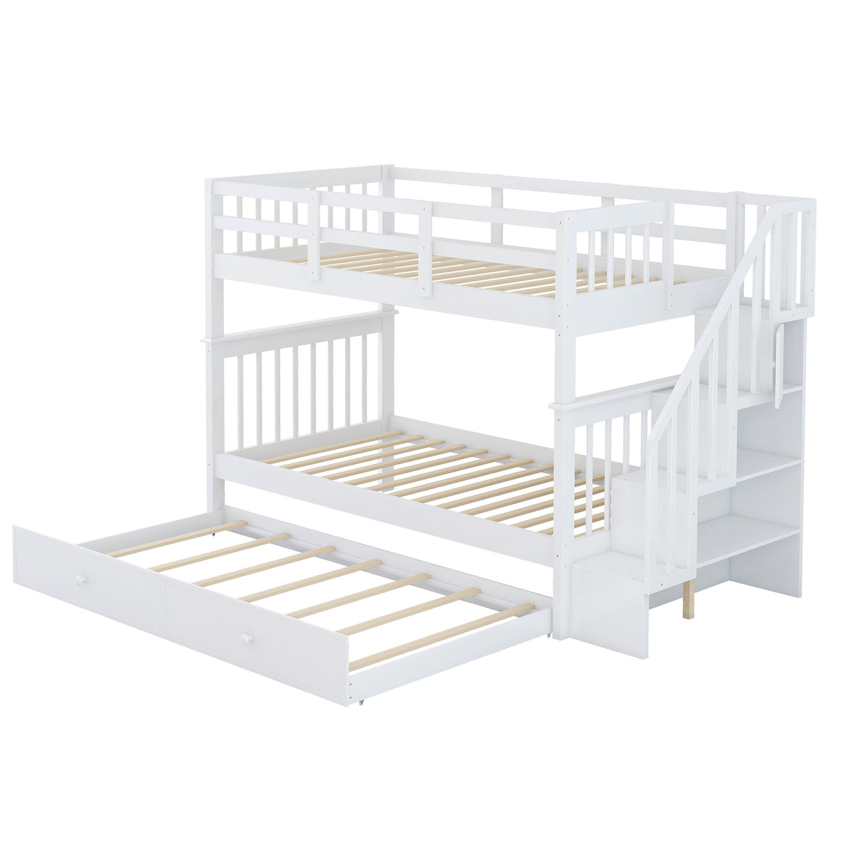 Stairway Twin-Over-Twin Bunk Bed with Twin size Trundle for Bedroom, Dorm, Adults, White( old sku: LP000209AAK ) - Home Elegance USA