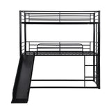 Twin Size Metal Bunk Bed with Ladders and Slide, Divided into Platform and Loft Bed, Black - Home Elegance USA