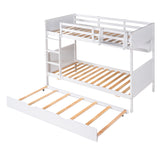 Twin-Over-Twin Bunk Bed with Twin size Trundle , Separable Bunk Bed with Bookshelf for Bedroom -White - Home Elegance USA