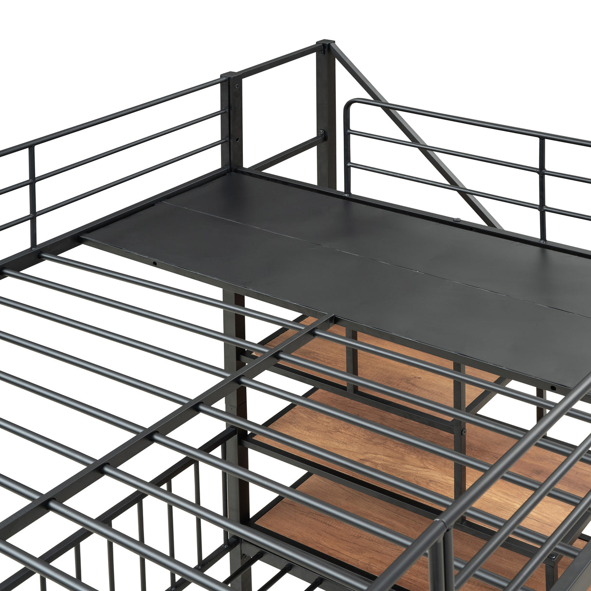 Full over Twin-Twin Triple bunk bed with drawers and staircase, Black