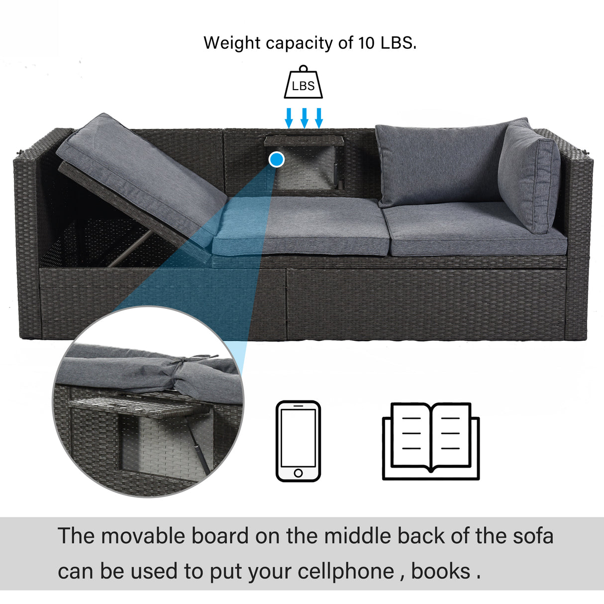 U_Style Outdoor Patio Rectangle Daybed with Retractable Canopy,  Wicker Furniture Sectional Seating with Washable Cushions, Backyard, Porch（As same as WY000263AAE） - Home Elegance USA