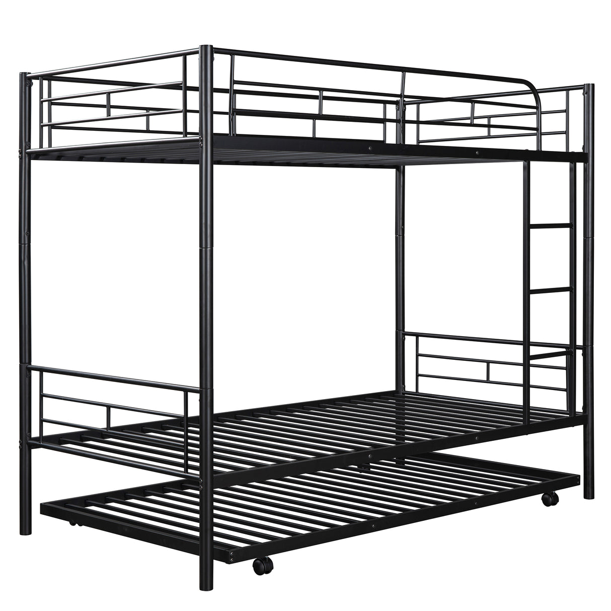 Twin-Over-Twin Metal Bunk Bed With Trundle,Can be Divided into two beds,No Box Spring needed ,Black ( old sku: MF194806AAB ) - Home Elegance USA