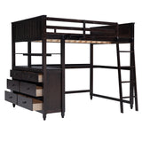 Full size Loft Bed with Drawers and Desk, Wooden Loft Bed with Shelves - Espresso(OLD SKU:LT000529AAP) Home Elegance USA