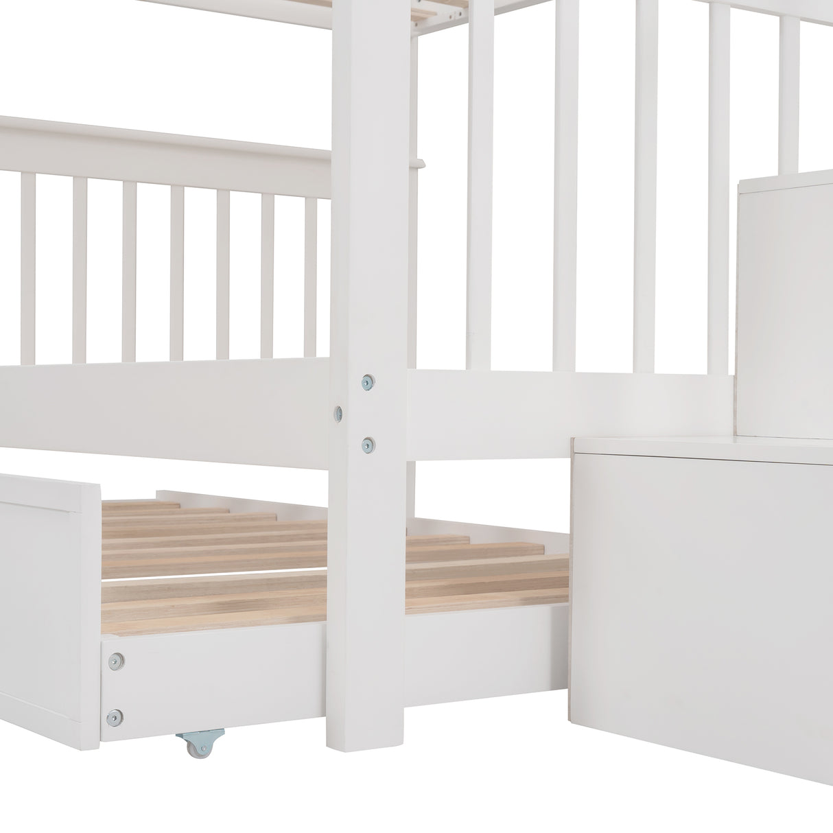 Stairway Full-Over-Full Bunk Bed with Twin size Trundle, Storage and Guard Rail for Bedroom, Dorm - White(OLD SKU :LP001210AAK) - Home Elegance USA