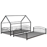 Twin Over Twin Metal Bunk Bed With Slide,Kids House Bed Black+Red - Home Elegance USA