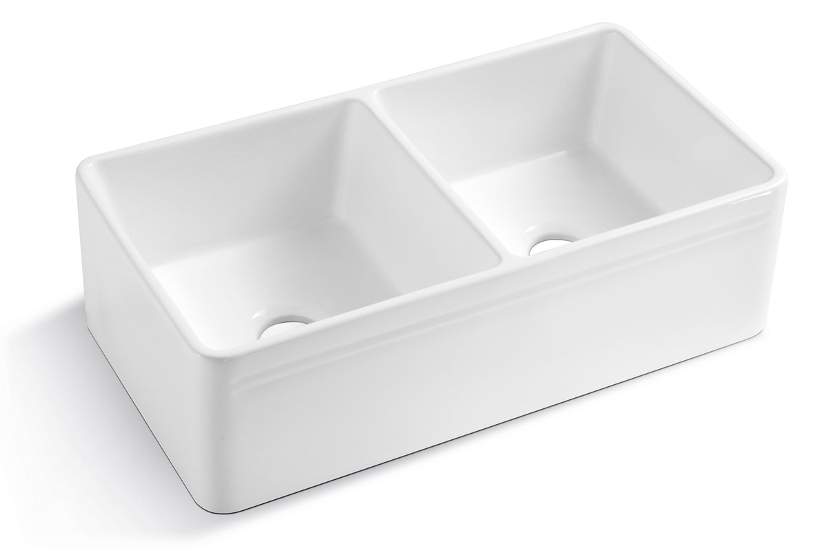 Ceramic White 33”18"*10" Kitchen Double Basin Farmhouse Sink Rectangular Vessel Sink