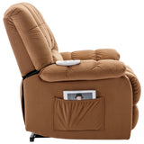 Massage Recliner Chair Electric Power Lift Recliner Chairs with Heat, Vibration, Side Pocket for Living Room, Bedroom, Light Brown Home Elegance USA