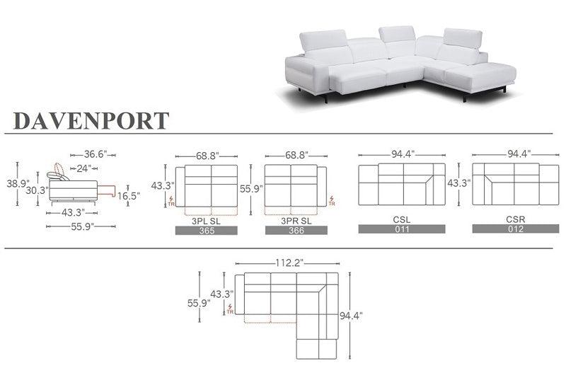 Davenport Sectional In Snow White - 17988 | J&M | Home Elegance USA