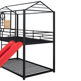 Twin Over Twin Metal Bunk Bed ,Metal Housebed With Slide,Three Colors Available.(Black with Red Slide)(OLD SKU :LP000095AAJ) - Home Elegance USA