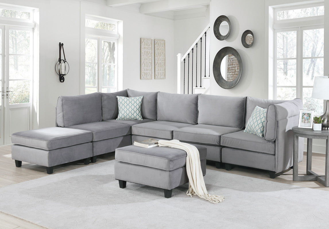 Zelmira Gray Velvet 7Pc Modular Sectional Sofa - Home Elegance USA