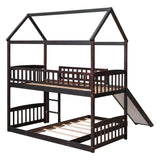 Twin Over Twin Bunk Bed with Slide, House Bed with Slide, Espresso(OLD SKU: LT000214AAP) - Home Elegance USA