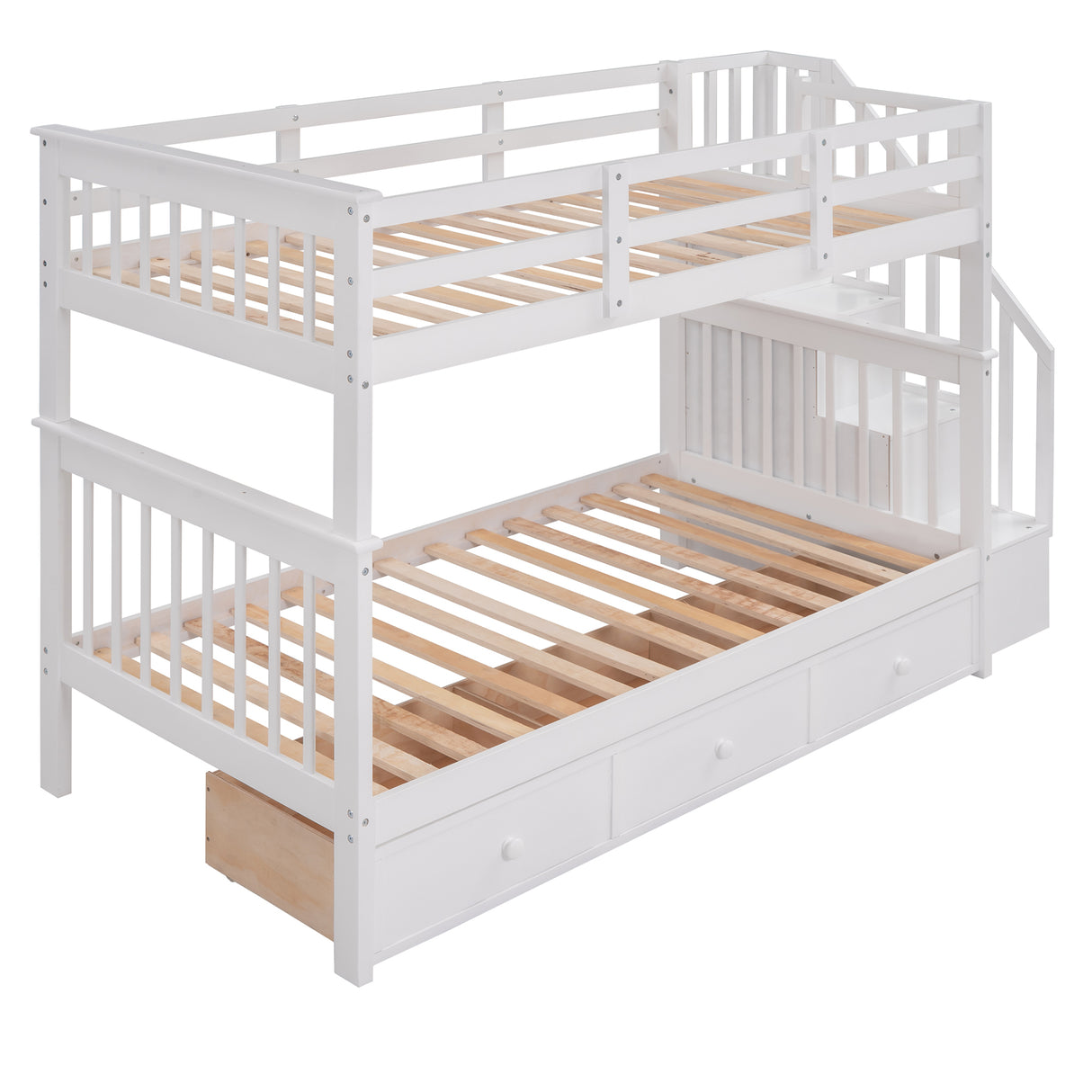 Stairway Twin-Over-Twin Bunk Bed with Three Drawers for Bedroom, Dorm - White(Old sku: LP000309AAK) - Home Elegance USA