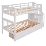 Stairway Twin-Over-Twin Bunk Bed with Three Drawers for Bedroom, Dorm - White(Old sku: LP000309AAK) - Home Elegance USA