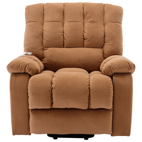 Massage Recliner Chair Electric Power Lift Recliner Chairs with Heat, Vibration, Side Pocket for Living Room, Bedroom, Light Brown Home Elegance USA