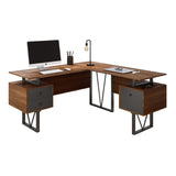 Techni Mobili Reversible L-Shape Computer Desk with Drawers and File Cabinet, Walnut - Home Elegance USA