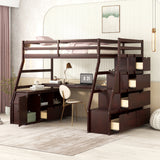 Twin Size Loft Bed with with 7 Drawers 2 Shelves and Desk - Espresso - Home Elegance USA