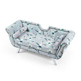 61“Width Modern Accent Printed Fabric Upholstered Loveseat Settee Nailhead Trimming Curved Backrest Rolled Arms Couch with Washable Cushion Cover Silver Metal Legs Living Room Set,Flower Home Elegance USA