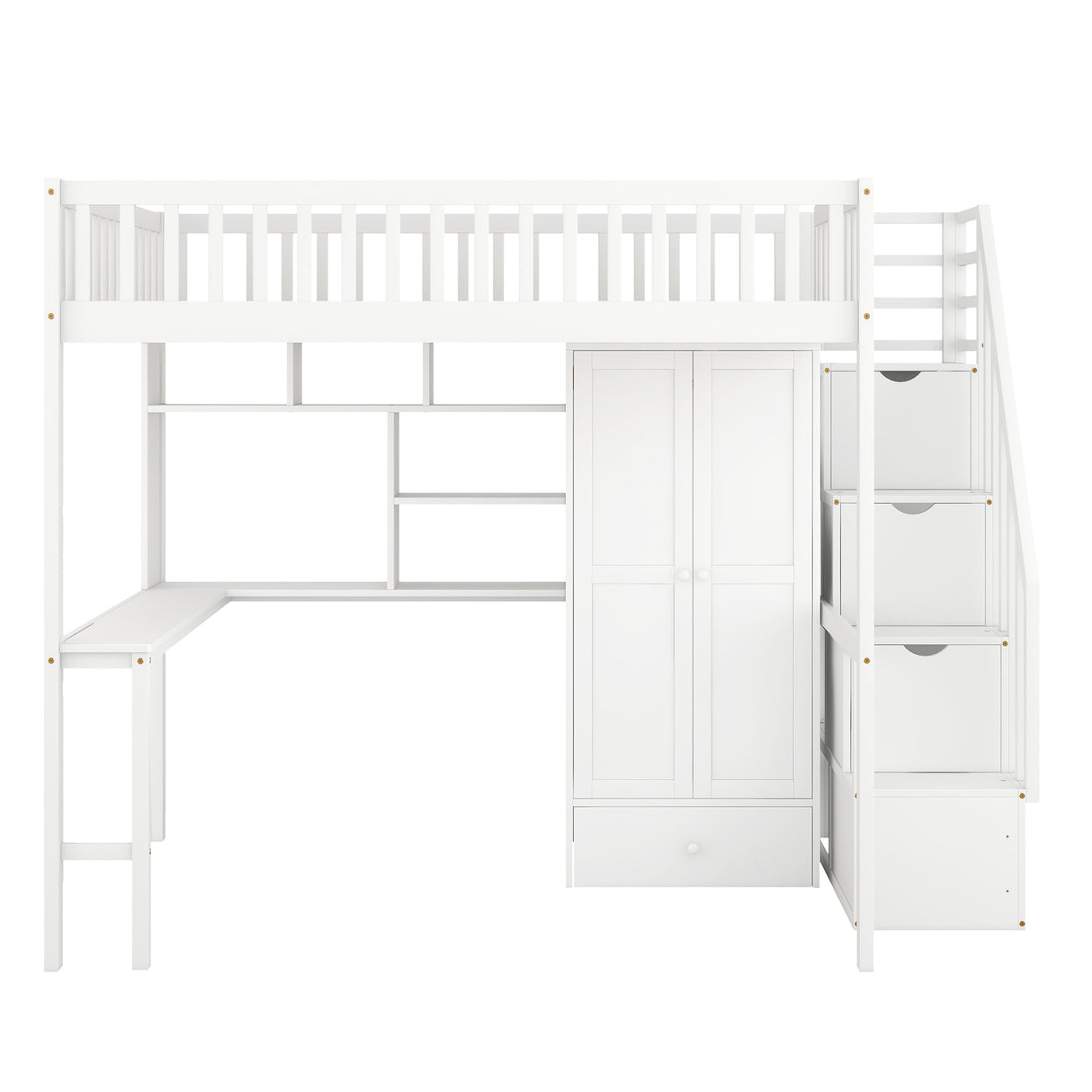 Full size Loft Bed with Bookshelf,Drawers,Desk,and Wardrobe-White - Home Elegance USA