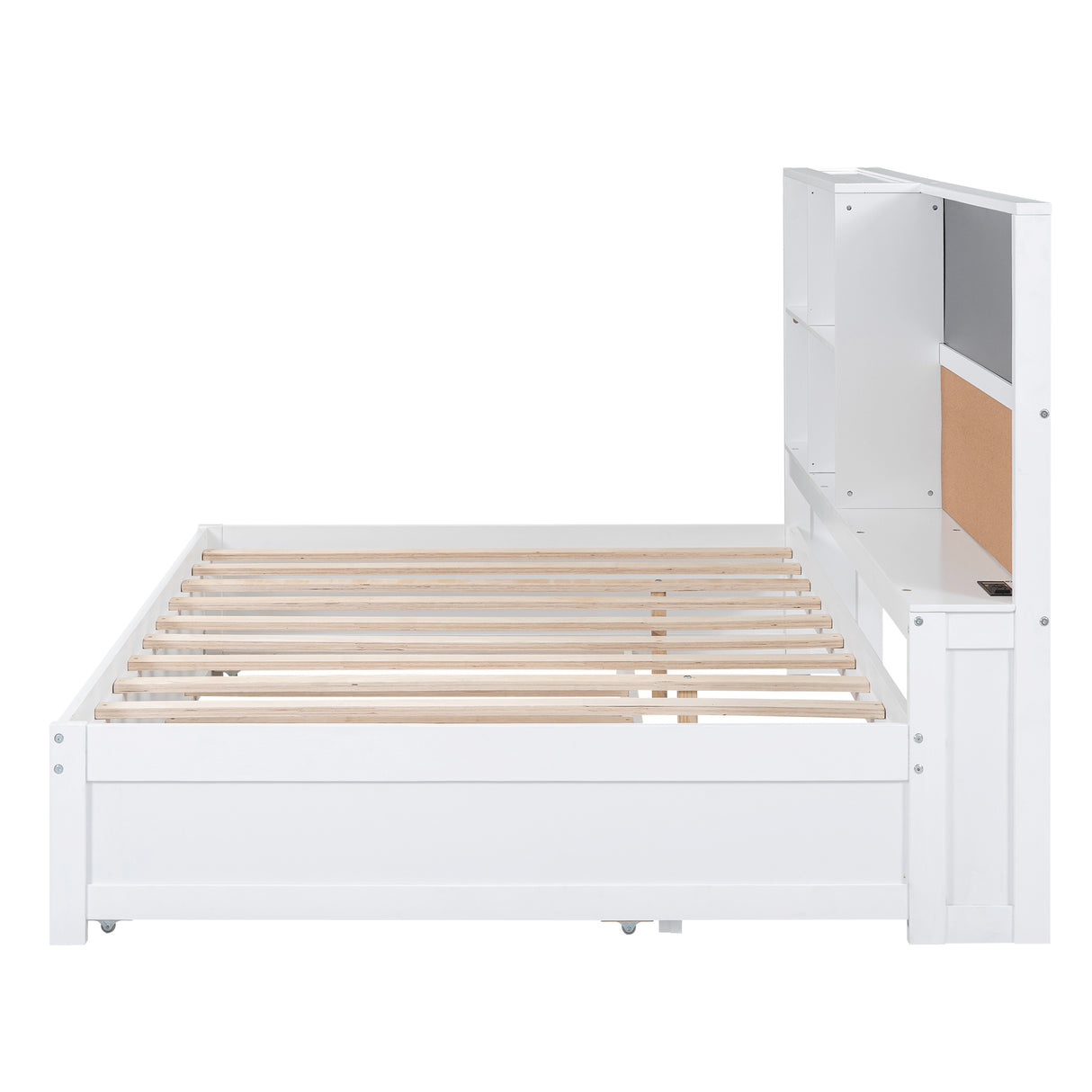 Full Size Daybed with Storage Shelves, Blackboard, Cork board, USB Ports and Twin Size Trundle, White(Expected Arrival Time: 8.2) - Home Elegance USA