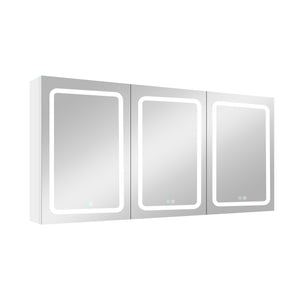 60x30 Inch LED Bathroom Medicine Cabinet Surface Mount Double Door Lighted Medicine Cabinet, Medicine Cabinets for Bathroom with Mirror Defogging, Dimmer White - W995S00070 - image - 1